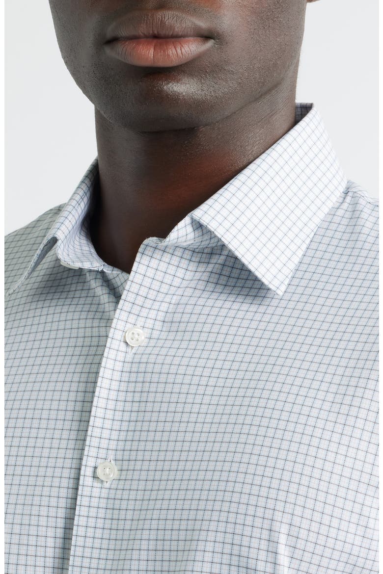 Trim Fit Check Premium Performance Twill Dress Shirt, Alternate, color, BLUE- BROWN CRISTO PLAID