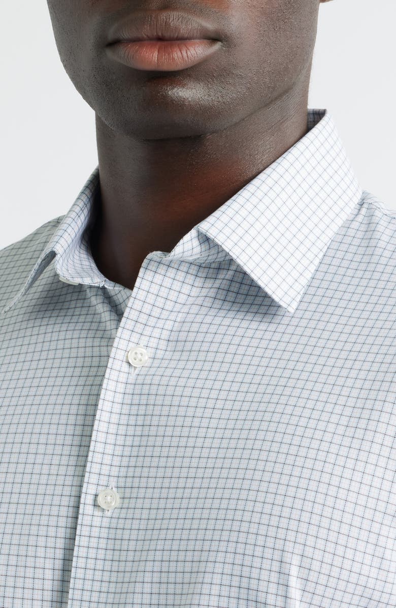 Nordstrom Trim Fit Check Premium Performance Twill Dress Shirt, Alternate, color, Blue- Brown Cristo Plaid