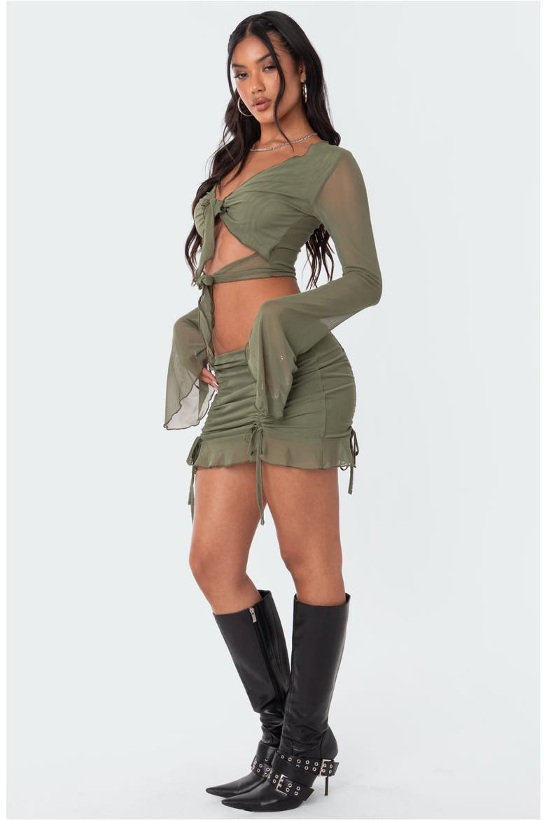 Gathered Mesh Miniskirt, Alternate, color, OLIVE