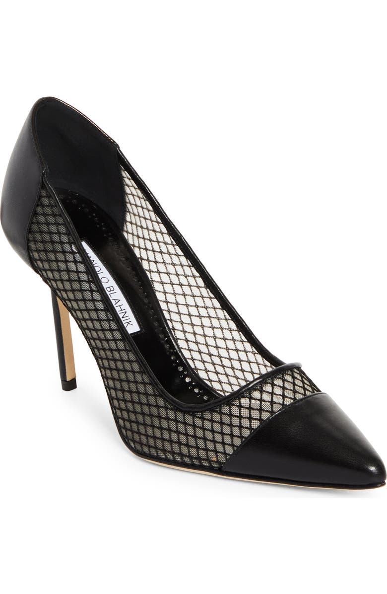Manolo Blahnik Capcourme Mesh & Leather Pump, Main, color, Black