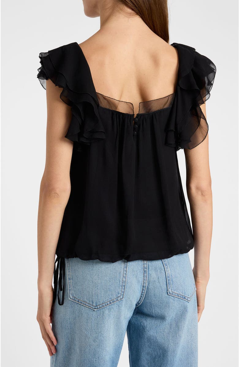 Santorelli Chass Ruffle Blouse in Silk Georgette, Alternate, color, Black