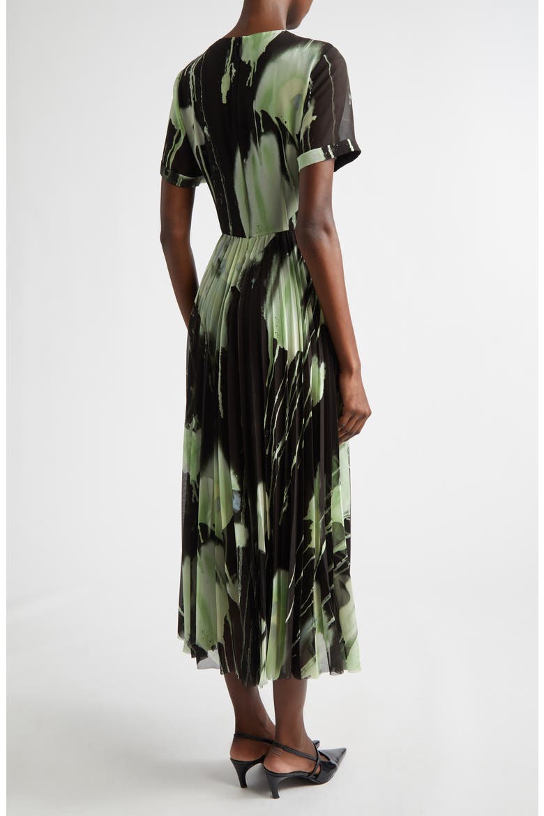 Watercolor Floral Pleated Chiffon A-Line Dress, Alternate, color, BLACK / LIGHT JADE