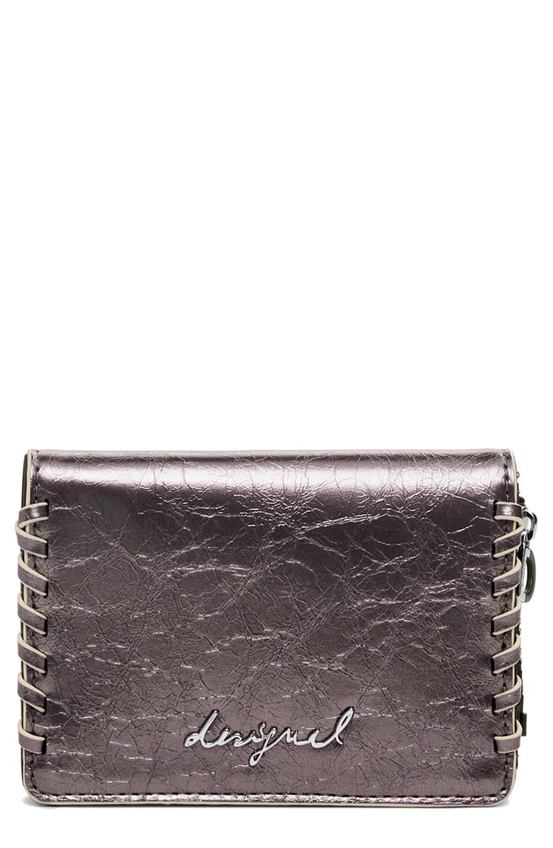 Desigual Medium Faux Leather Wallet, Main, color, Silver