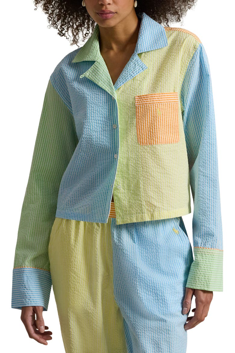 Colorblock Stripe Cotton Seersucker Pajamas, Alternate, color, MULTICOLOR
