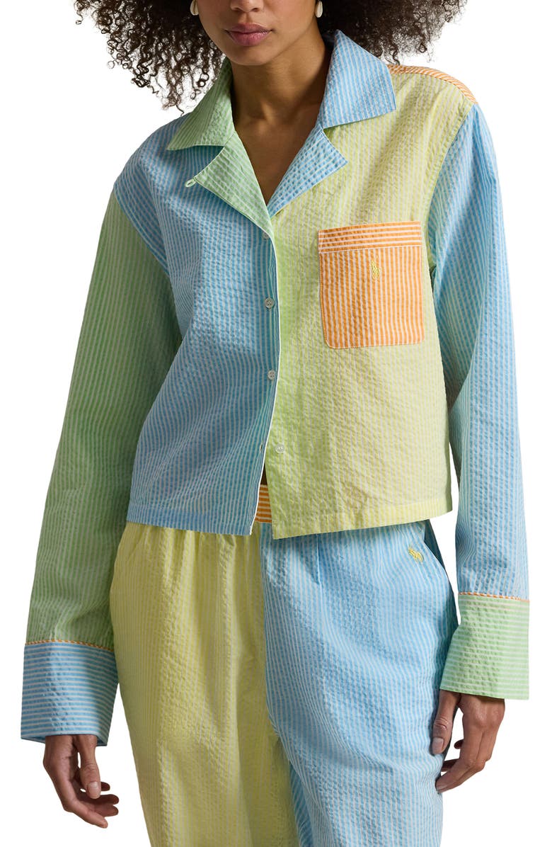 Polo Ralph Lauren Colorblock Stripe Cotton Seersucker Pajamas, Alternate, color, Multicolor