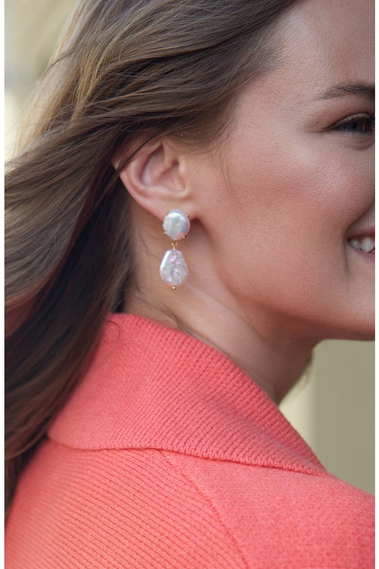 Double Freshwater Pearl Dangle Earrings, Alternate, color, PEARL