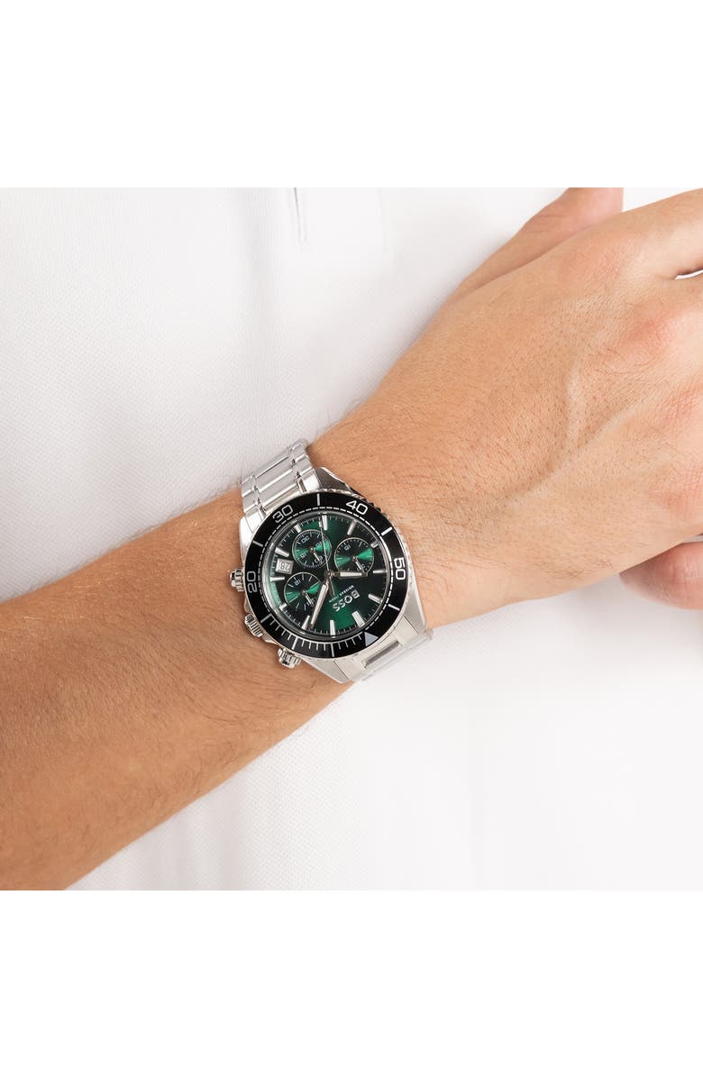 BOSS Sealiner Green Chronograph Bracelet Watch, 44mm, Alternate, color, 