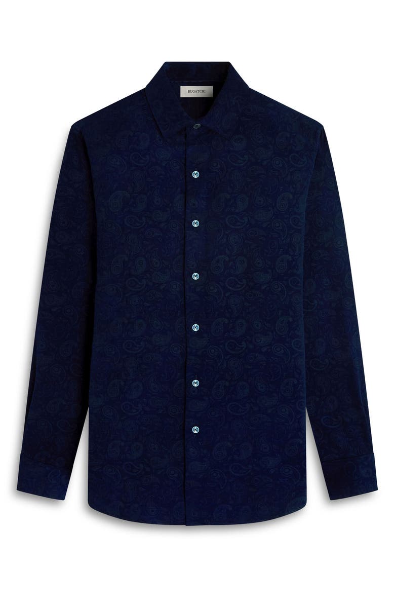 Bugatchi Axel Trim Fit Paisley Cotton Corduroy Button-Up Shirt, Alternate, color, Navy