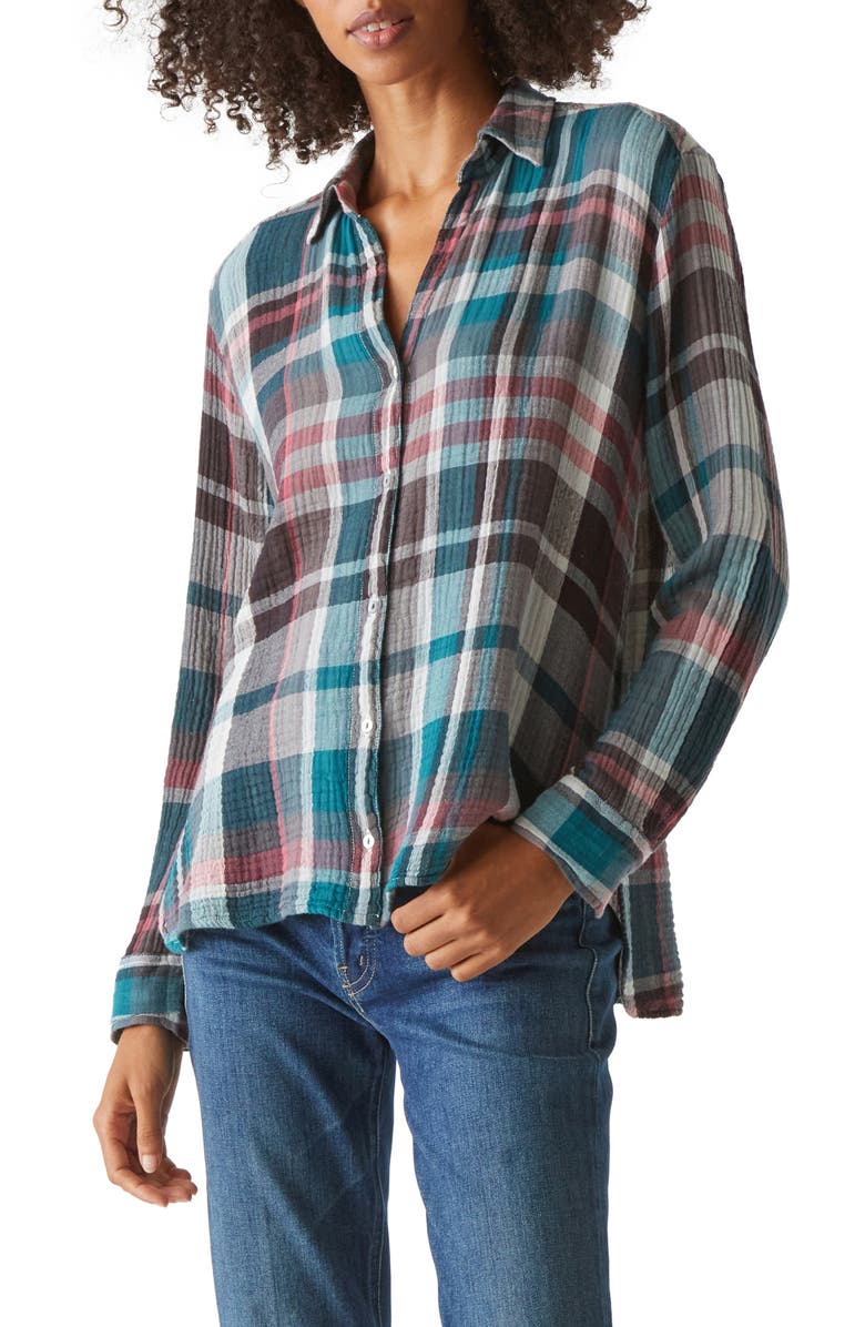 Michael Stars Leo Crinkled Plaid Cotton Gauze Button-Up Shirt, Main, color, 