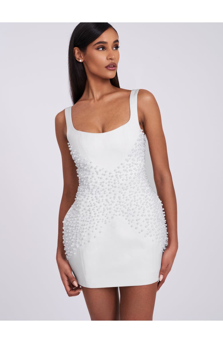 Miss Circle Tais Pearl Beaded Cocoon Shape Sleeveless Mini Dress, Alternate, color, White
