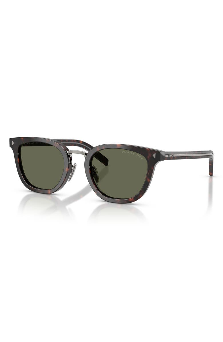 Prada 52mm Polarized Cat Eye Sunglasses, Alternate, color, Root Havana / Green Polar