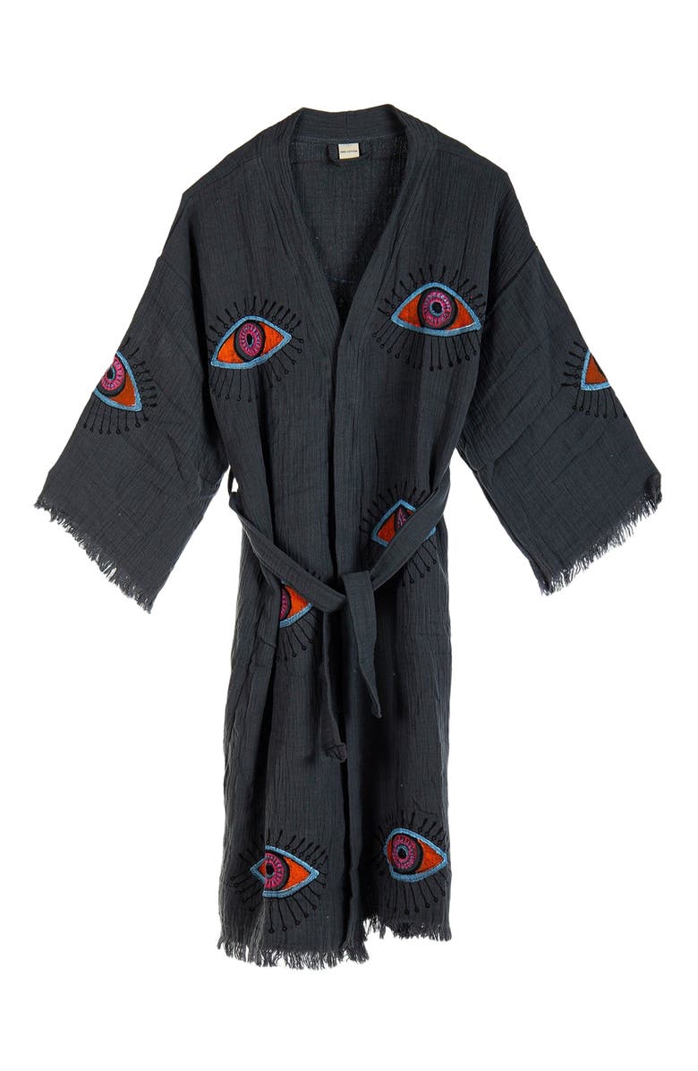 Forever & Always Shoes Aria Evil Eye Handmade Cotton Kimono, Main, color, Dark Grey