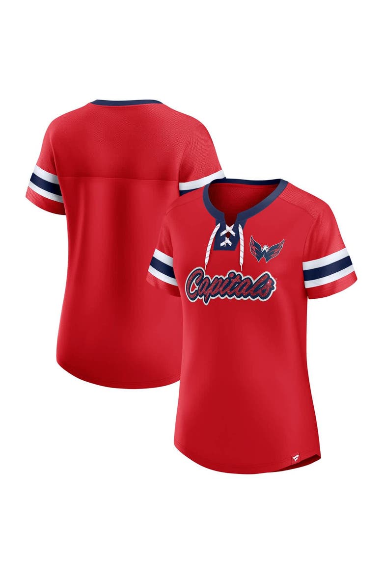Women's Fanatics Red Washington Capitals Iconic Athena Lace-Up T-Shirt, Alternate, color, Red