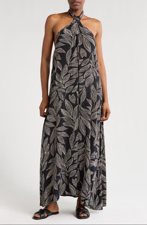 Elan Halter Neck Cover-Up Maxi Dress in Black Catagena Print at Nordstrom, Size X-Small