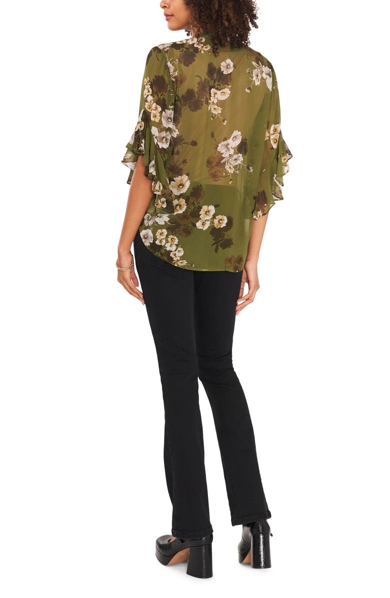 Vince Camuto Floral Print Flutter Sleeve Chiffon Blouse, Alternate, color, 