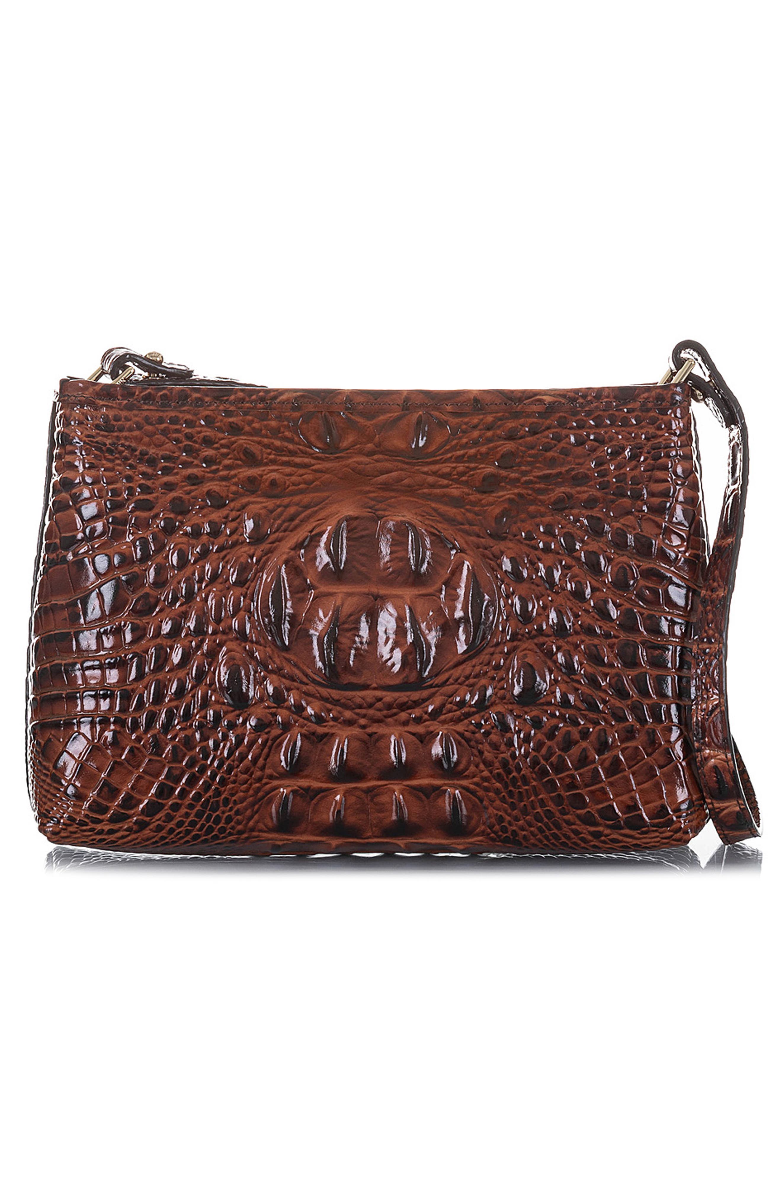 Brahmin Lorelei Croc Embossed Leather Shoulder Bag, Alternate, color, Pecan