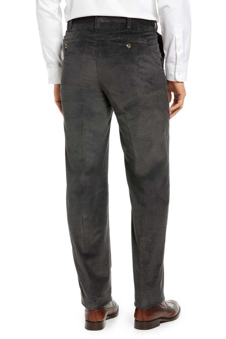 Luxury Italian Corduroy Flat Front Pants, Alternate, color, CHARCOAL