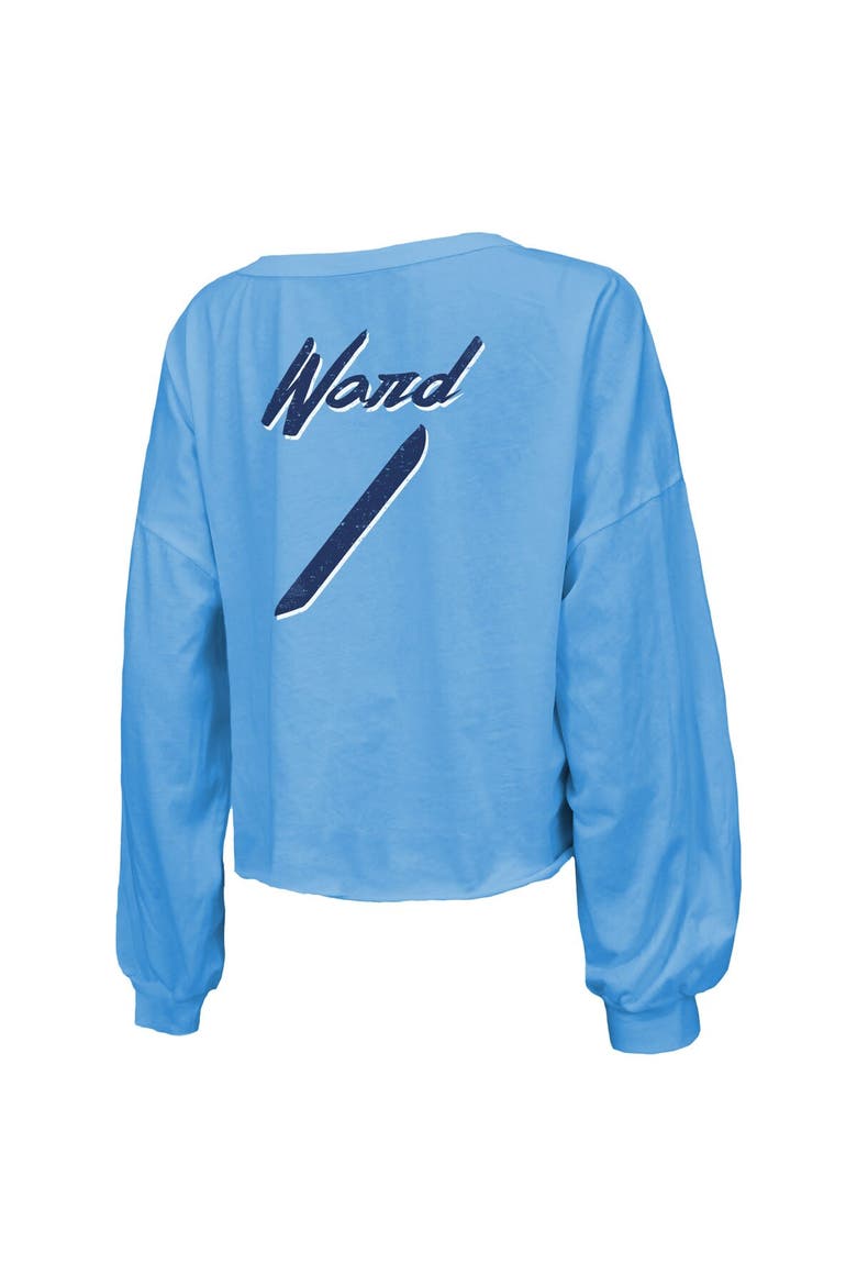 Women's Majestic Threads Cam Ward Light Blue Tennessee Titans 2025 NFL Draft First Round Pick Off-Shoulder Script Name & Number V-Neck T-Shirt, Alternate, color, Light Blue