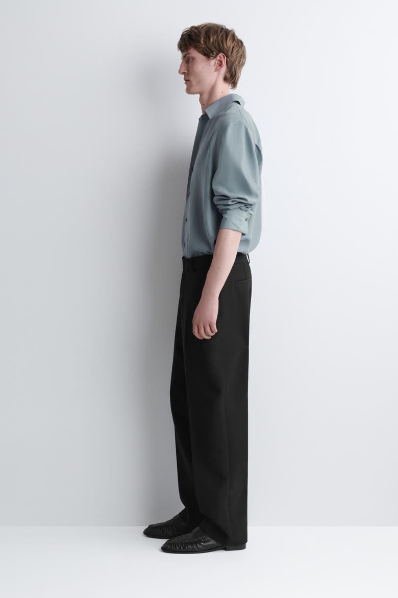 Wool-Blend Relaxed-Fit Straight-Leg Pants, Alternate, color, BLACK