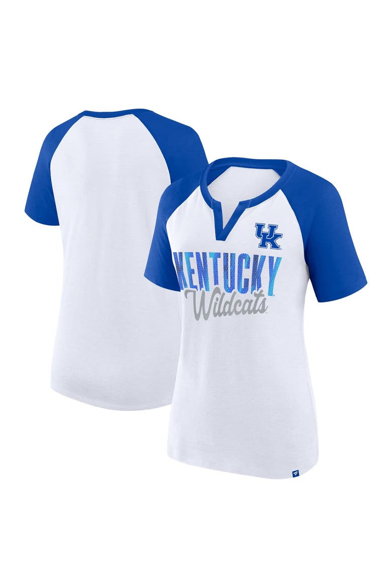 Women's Fanatics Branded White/Royal Kentucky Wildcats Best Squad Stacked Raglan Notch Neck T-Shirt, Main, color, White