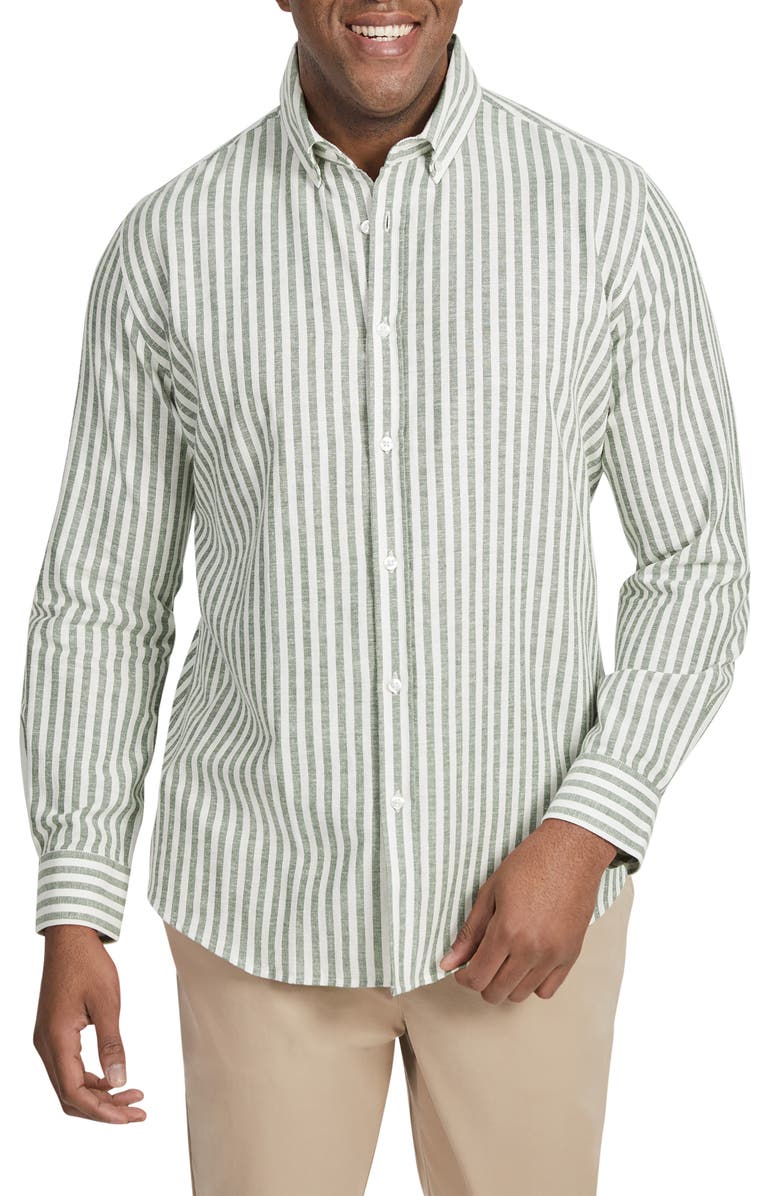 Johnny Bigg Holiday Stripe Cotton & Linen Button-Down Shirt, Main, color,