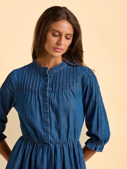 Brakeburn Icylyn 3/4 Sleeve Round Neck Midi Dress In Blue