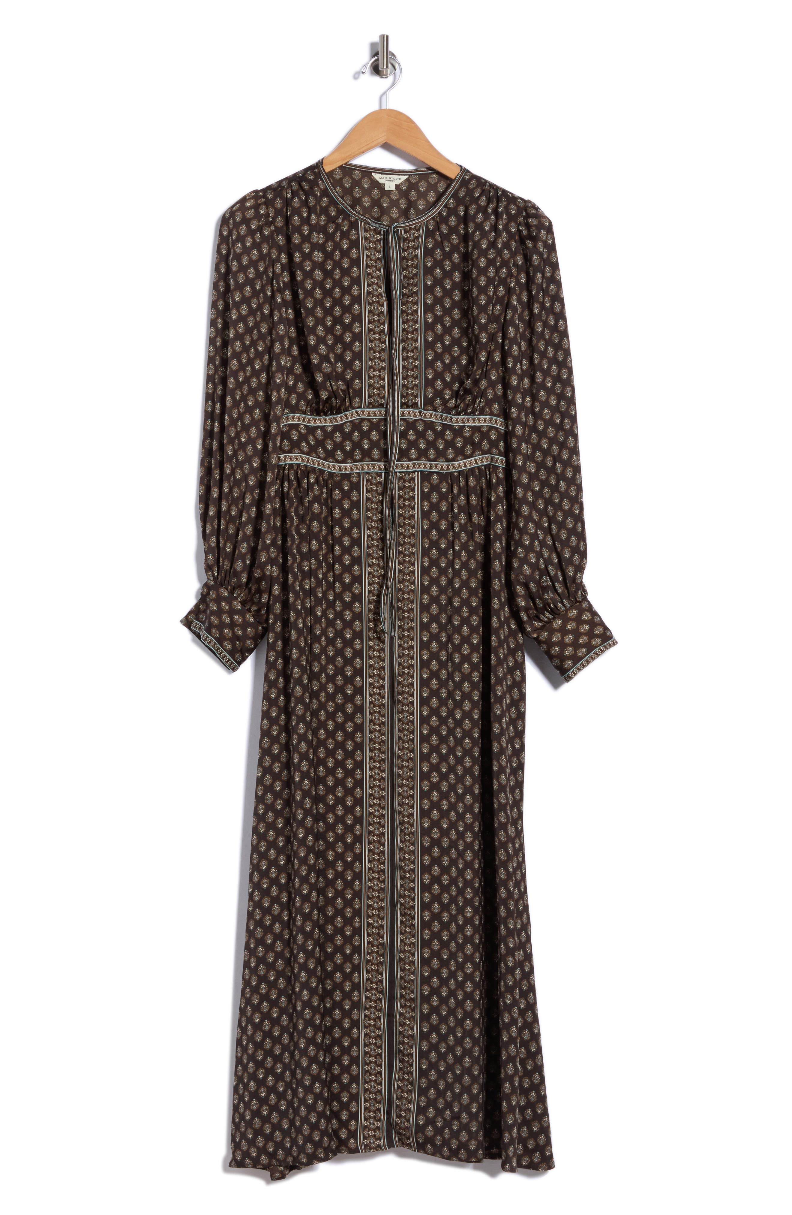 Tie Neck Long Sleeve Maxi Dress