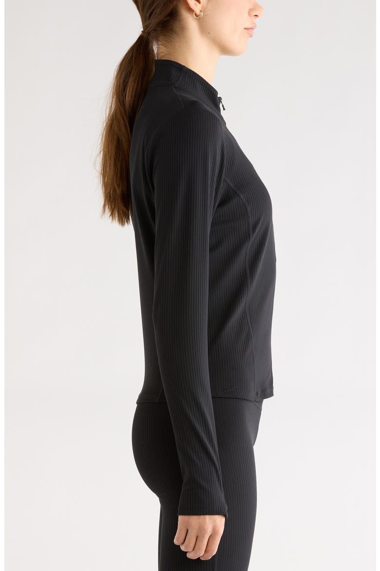 Thrive Rib Knit Zip Front Sweatshirt, Alternate, color, BLACK