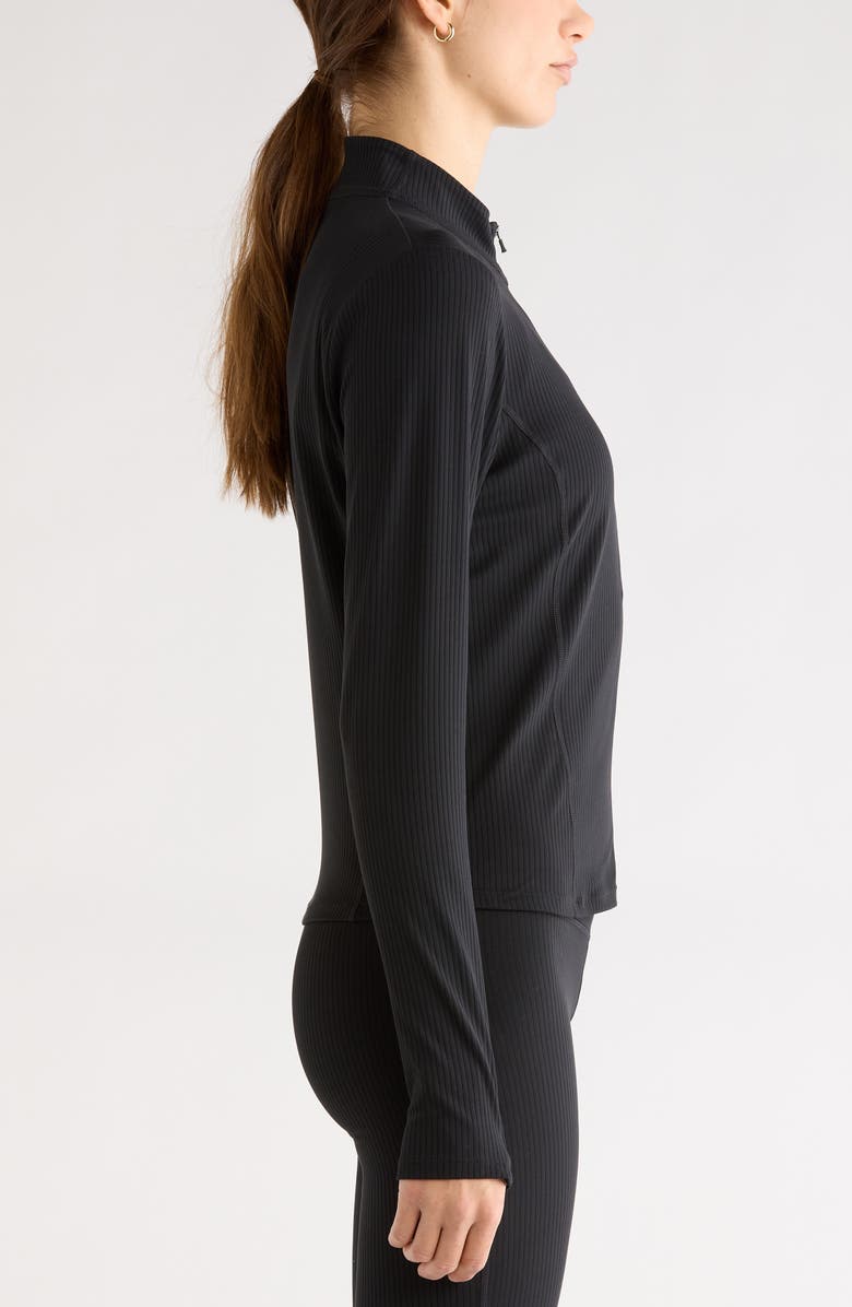 Zella Thrive Rib Knit Zip Front Sweatshirt, Alternate, color, Black