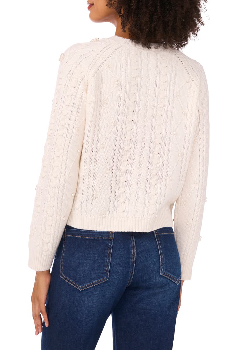 CeCe Embellished Cable Stitch Sweater, Alternate, color, Buttercream