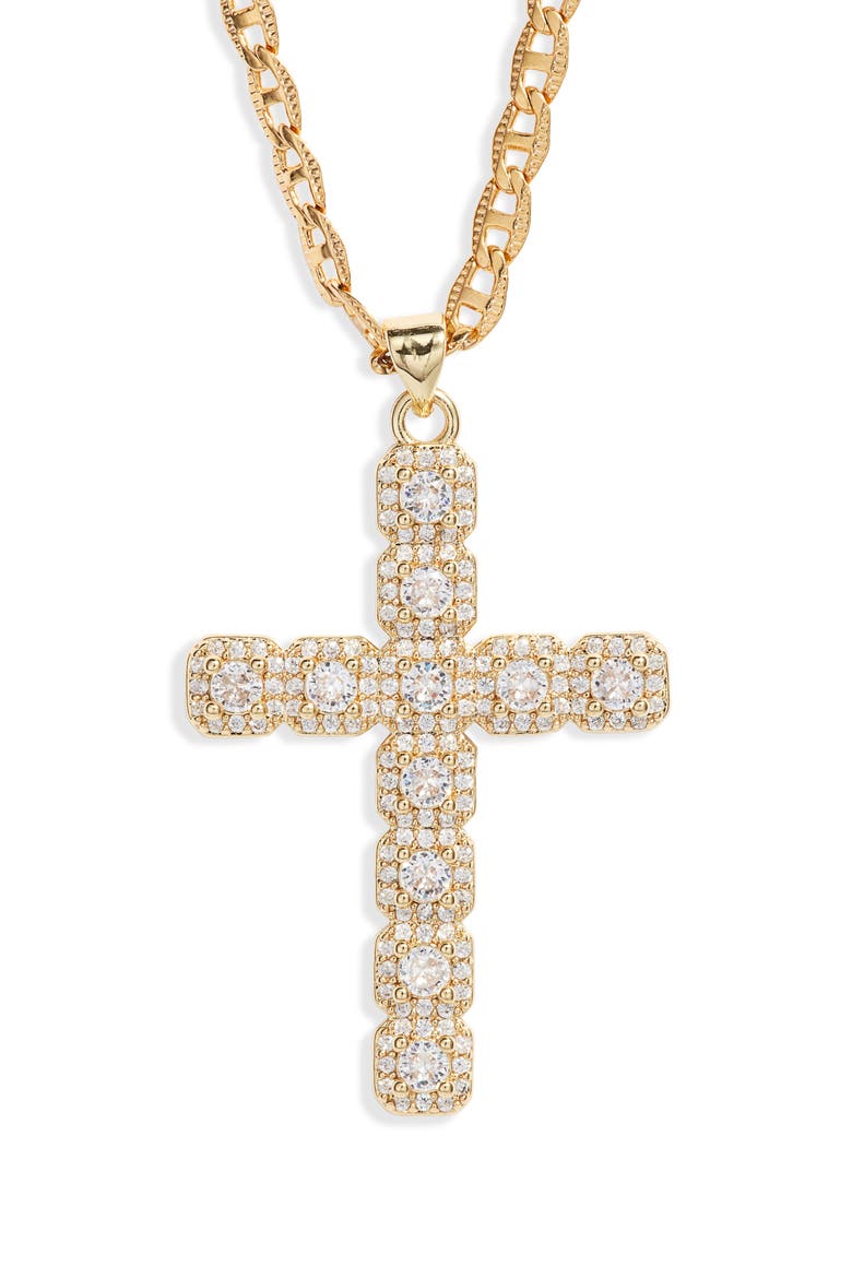 Large Cubic Zirconia Cross Pendant Necklace, Main, color, GOLD