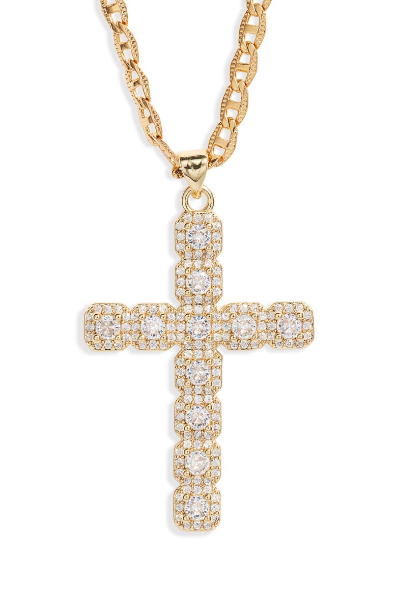 VIDAKUSH Large Cubic Zirconia Cross Pendant Necklace, Main, color, Gold