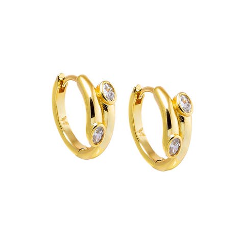 CZ Bezel Claw Huggie Earring