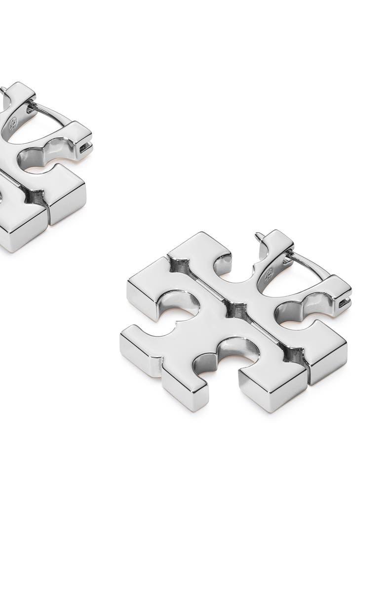 Tory Burch Icon Hidden Hoop Earrings, Alternate, color, Light Silver