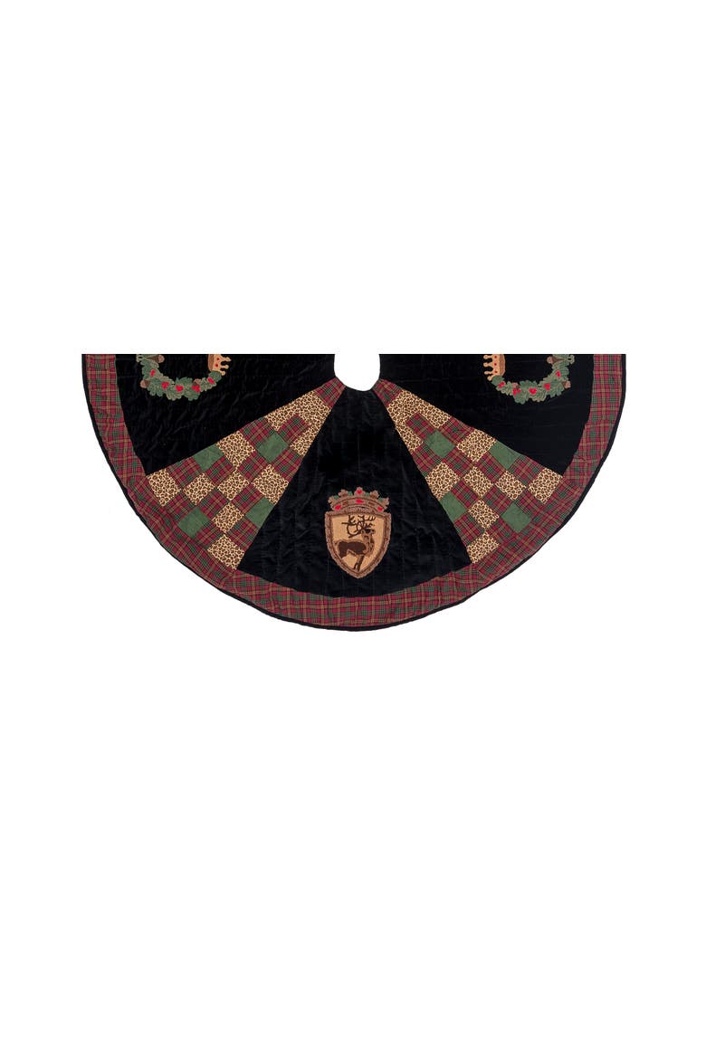Blair Castle Checkered Wedges Patchwork 100% Cotton Christmas Tree Skirt 54", Alternate, color, Black