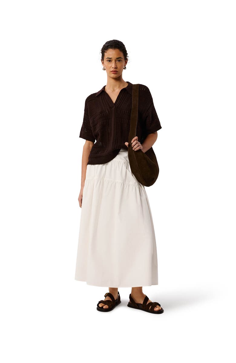 Whistles Open Front Crochet Polo Shirt, Alternate, color, Chocolate