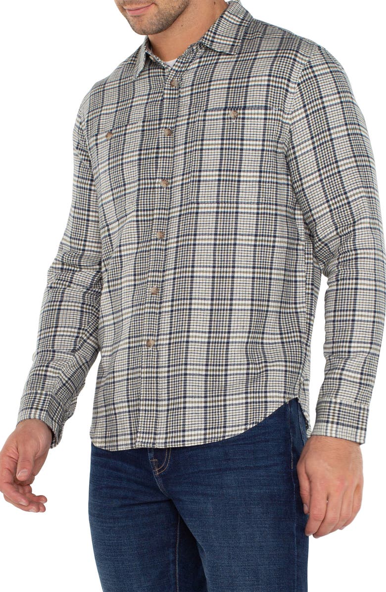 Liverpool Plaid Double Pocket Button-Up Shirt, Alternate, color, Ivory Navy Olive