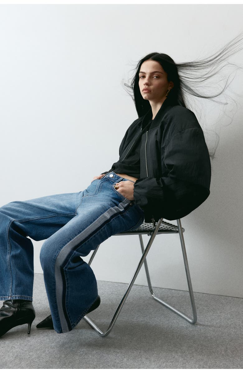 H&M Wide Regular Side-striped Jeans, Alternate, color, Denim Blue/Dark Blue