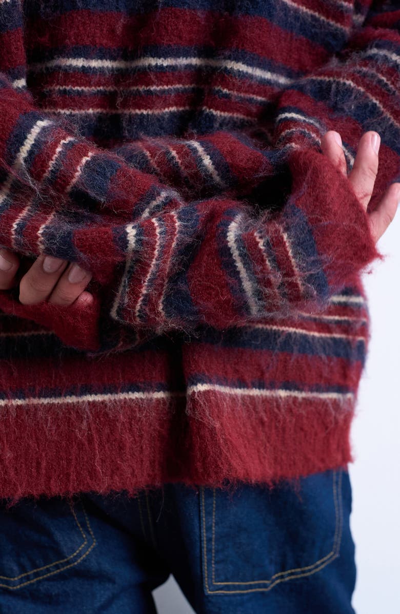 Topman Oversize Stripe Crewneck Sweater, Alternate, color, Burgundy