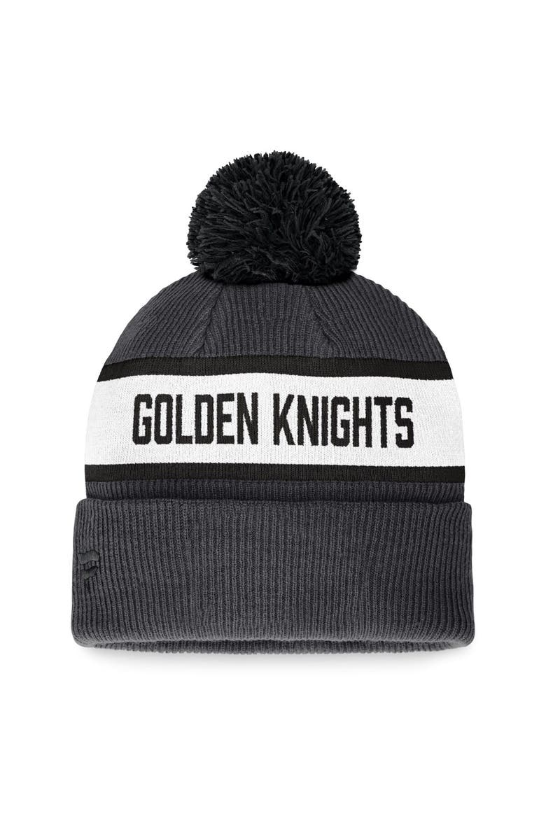 FANATICS Men's Fanatics Branded Charcoal Vegas Golden Knights Fundamental Wordmark Cuffed Knit Hat with Pom, Alternate, color, Charcoal