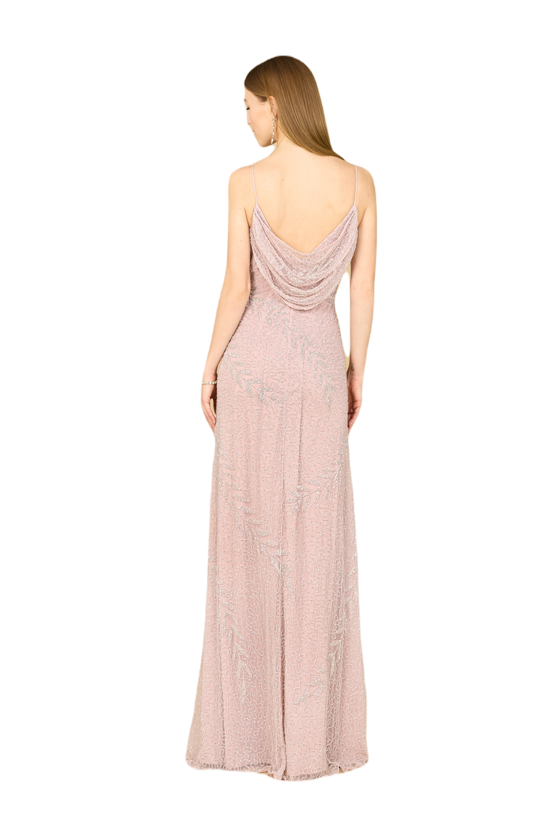 Beaded Spaghetti Strap Navy Full-Length Gown, Alternate, color, Blush