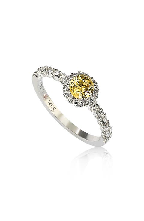 Sterling Silver Yellow Sapphire & Lab Grown White Sapphire Ring