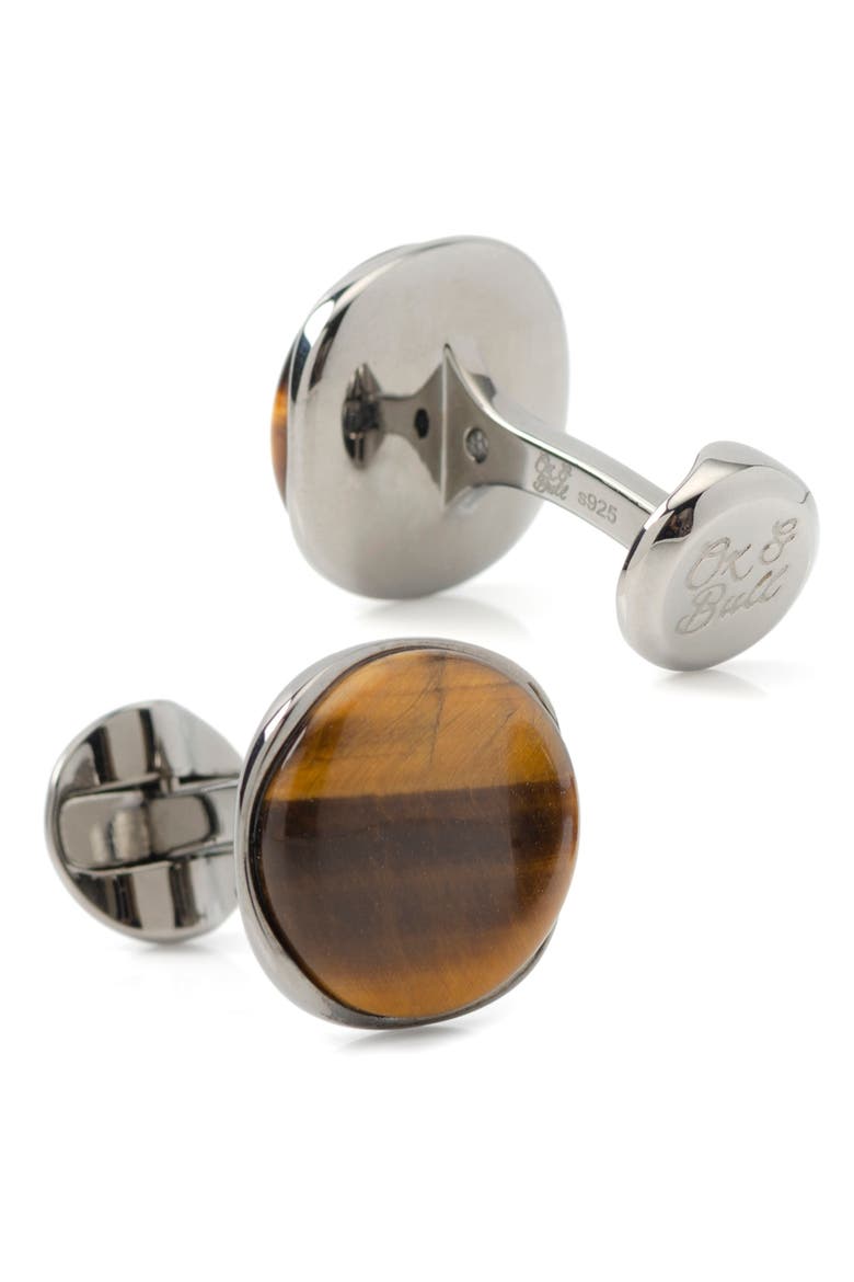 Tiger's Eye Cuff Links, Alternate, color, BROWN