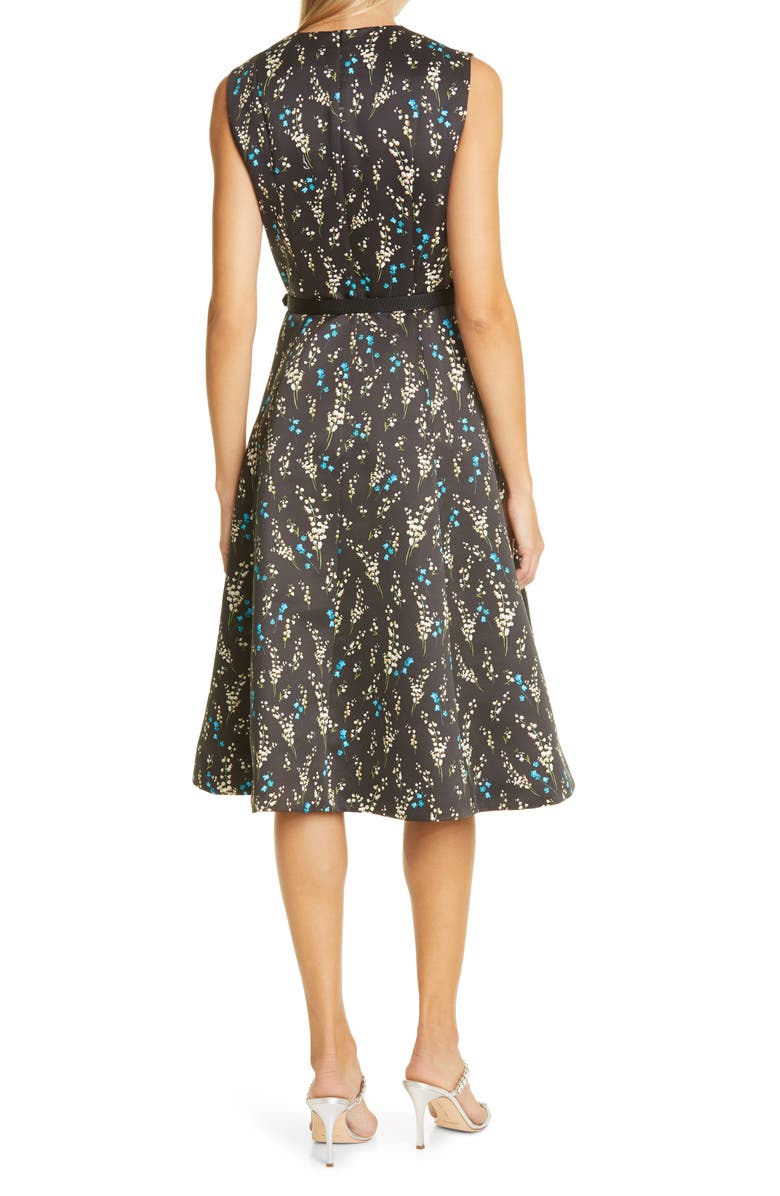 Erdem Floral Print Belted A-Line Satin Dress, Alternate, color,