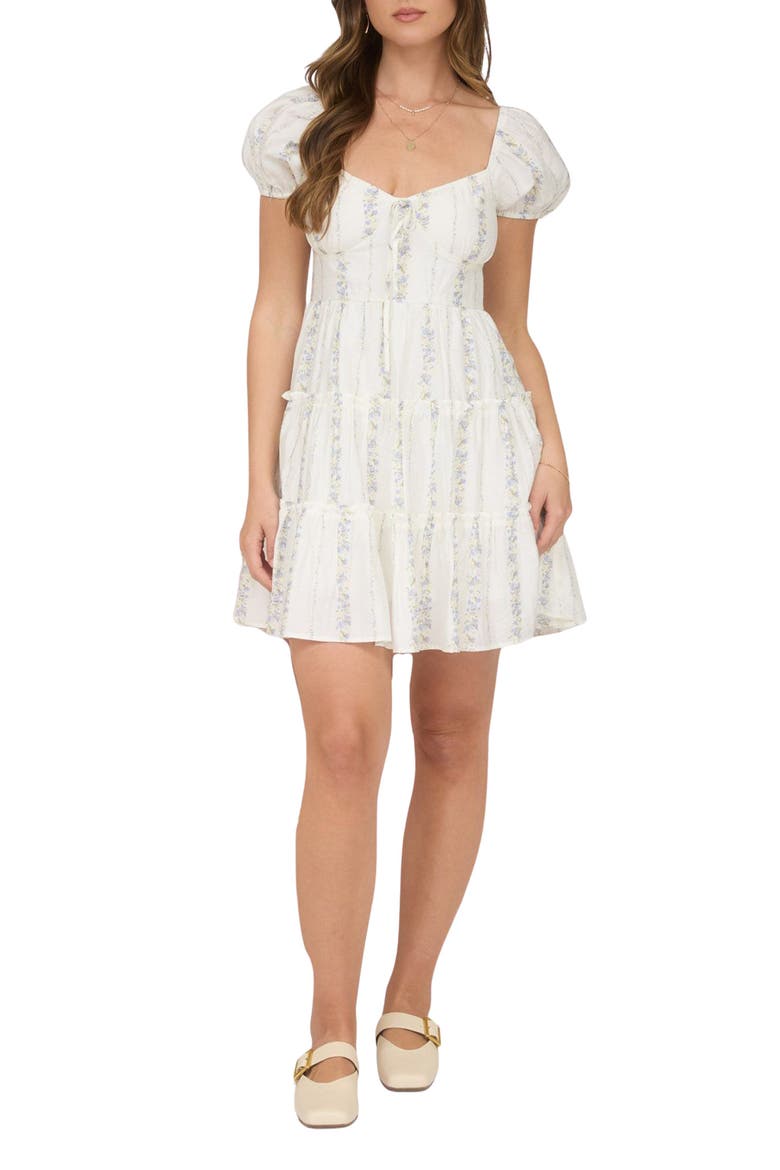 Floral Print Puff Sleeve Minidress, Main, color, BLUE MULTI