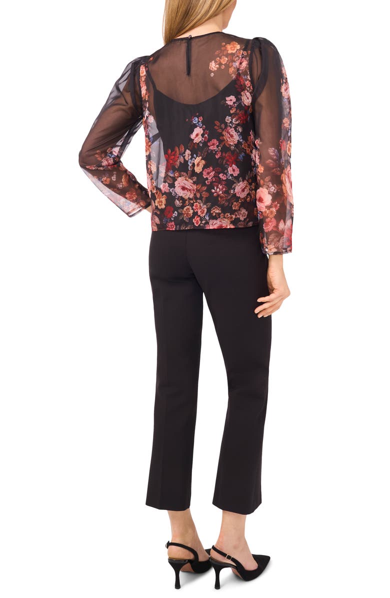 Ted Baker Floral Long Sleeve Organza Top, Alternate, color, Rich Black