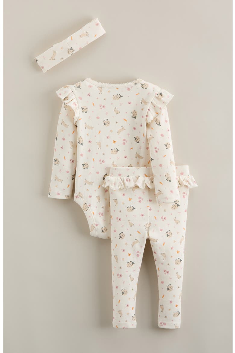 Flutter Bodysuit, Pants & Headband Set, Alternate, color, IVORY EGRET SPRINGTIME FRIENDS