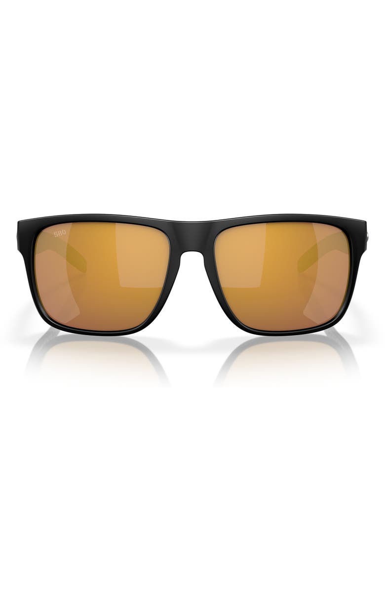 Costa Del Mar 59mm Polarized Square Sunglasses, Main, color, Matte Black/ Gold Mirror