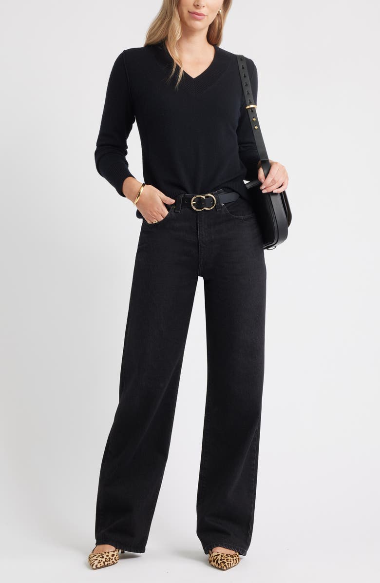 Caslon<sup>®</sup> V-Neck Wool & Cashmere Sweater, Alternate, color, Black Rock