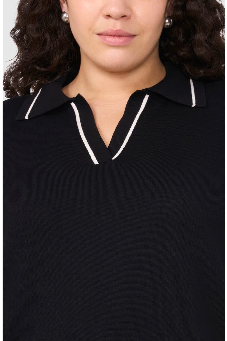 Tipped Johnny Collar Polo Sweater, Alternate, color, RICH BLACK